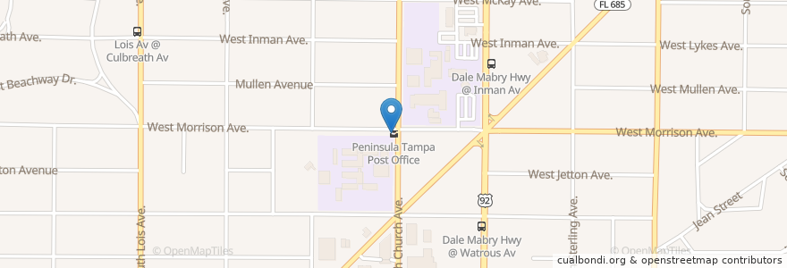 Mapa de ubicacion de Peninsula Tampa Post Office en Estados Unidos De América, Florida, Hillsborough County, Tampa.