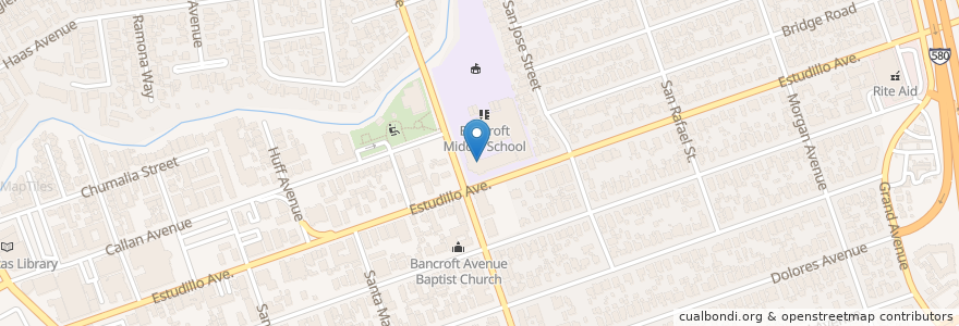 Mapa de ubicacion de Bancroft Middle School en アメリカ合衆国, カリフォルニア州, アラメダ郡, San Leandro.