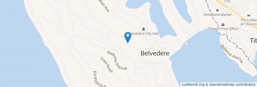 Mapa de ubicacion de Belvedere School en 미국, 캘리포니아주, Marin County, Belvedere.