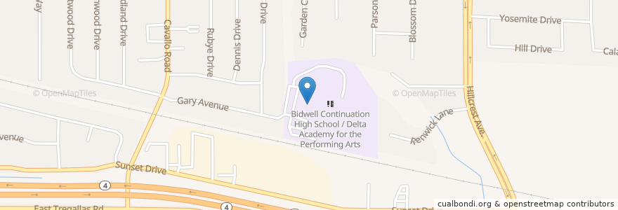 Mapa de ubicacion de Bidwell Elementary School en アメリカ合衆国, カリフォルニア州, Contra Costa County, Antioch.