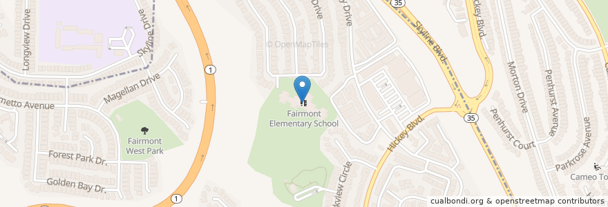 Mapa de ubicacion de Fairmont Elementary School en Estados Unidos De América, California, San Mateo County, Pacifica.