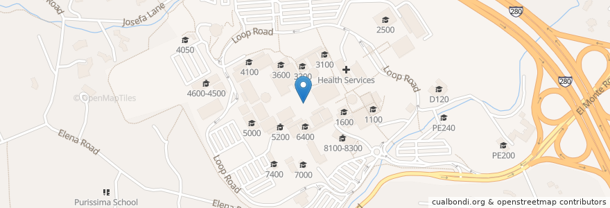 Mapa de ubicacion de Foothill College en 美利坚合众国/美利堅合眾國, 加利福尼亚州/加利福尼亞州, 圣克莱拉县, Los Altos Hills.