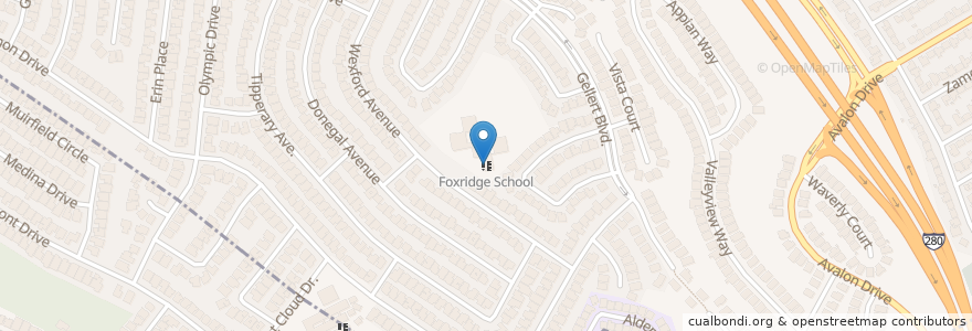 Mapa de ubicacion de Foxridge School en United States, California, San Mateo County, San Bruno, South San Francisco.