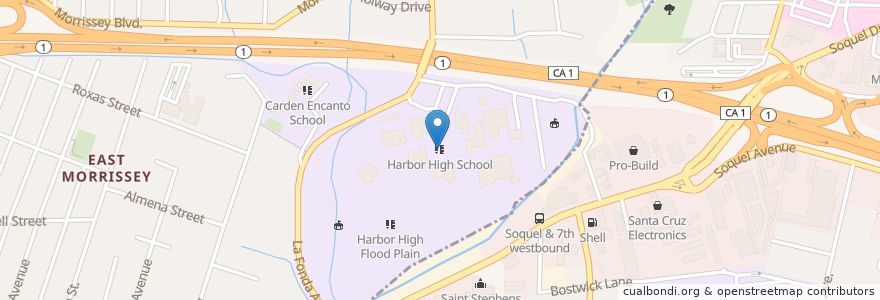 Mapa de ubicacion de Harbor High School en Estados Unidos Da América, Califórnia, Santa Cruz County.