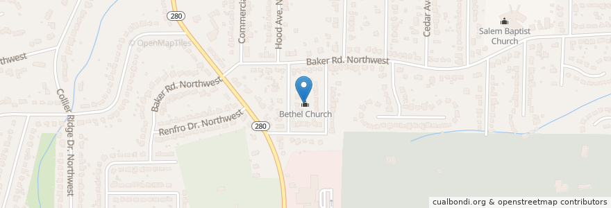 Mapa de ubicacion de Bethel Church en Amerika Syarikat, Georgia, Fulton County, Atlanta.