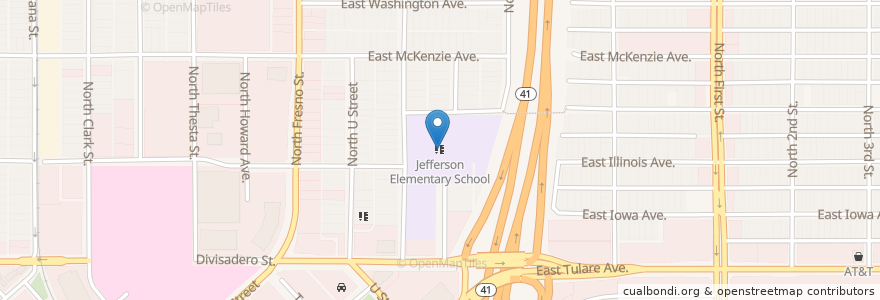 Mapa de ubicacion de Jefferson Elementary School en アメリカ合衆国, カリフォルニア州, Fresno County, Fresno.