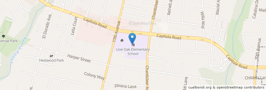 Mapa de ubicacion de Live Oak Elementary School en アメリカ合衆国, カリフォルニア州, Santa Cruz County.