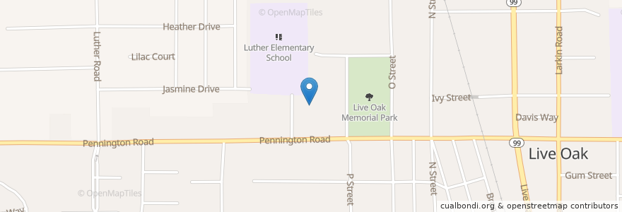 Mapa de ubicacion de Luther Elementary School en 미국, 캘리포니아주, Sutter County, Live Oak.