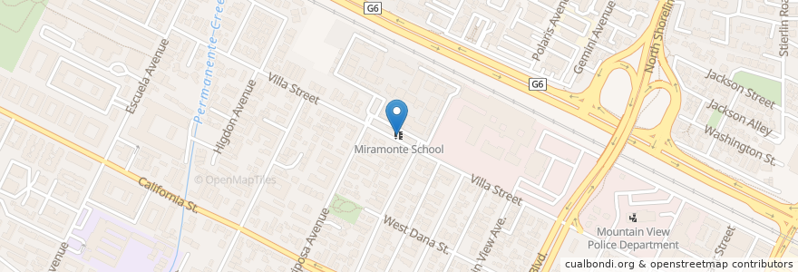 Mapa de ubicacion de Miramonte School en United States, California, Santa Clara County, Mountain View.