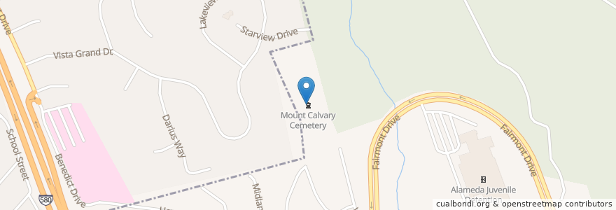 Mapa de ubicacion de Mount Calvary Cemetery en Amerika Birleşik Devletleri, Kaliforniya, Alameda İlçesi.