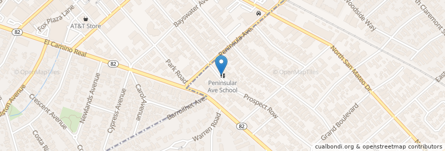 Mapa de ubicacion de Peninsular Ave School en United States, California, San Mateo County, San Mateo.