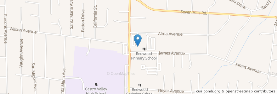 Mapa de ubicacion de Redwood Primary School en 美利坚合众国/美利堅合眾國, 加利福尼亚州/加利福尼亞州, 阿拉梅达县/阿拉米達縣/阿拉米達郡.