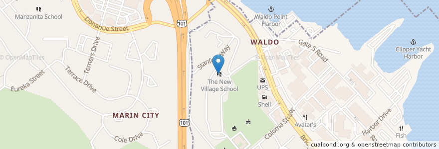 Mapa de ubicacion de The New Village School en 美利坚合众国/美利堅合眾國, 加利福尼亚州/加利福尼亞州, Marin County.