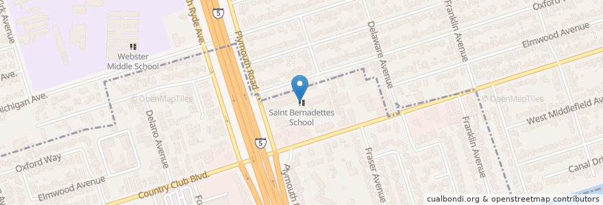 Mapa de ubicacion de Saint Bernadettes School en 美利坚合众国/美利堅合眾國, 加利福尼亚州/加利福尼亞州, San Joaquin County, Stockton.