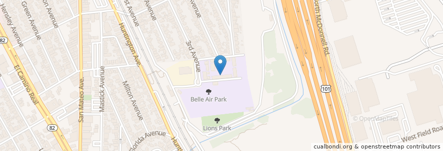 Mapa de ubicacion de Belle Air Elementary School en United States, California, San Mateo County, San Bruno.