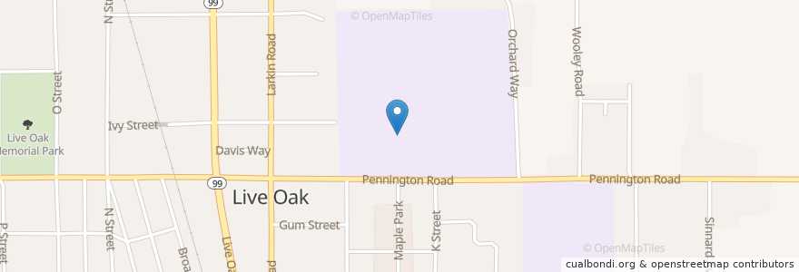 Mapa de ubicacion de Live Oak High School en アメリカ合衆国, カリフォルニア州, Sutter County.