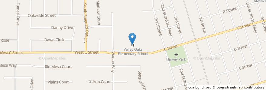 Mapa de ubicacion de Valley Oaks Elementary School en Verenigde Staten, Californië, Sacramento County.
