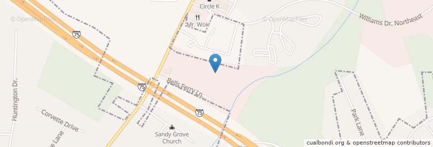Mapa de ubicacion de Shady Grove Cemetery en Estados Unidos De América, Georgia, Cobb County, Marietta.