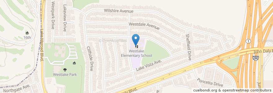 Mapa de ubicacion de Westlake Elementary School en Estados Unidos Da América, Califórnia, San Mateo County.