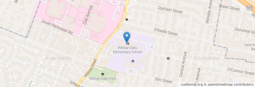 Mapa de ubicacion de Willow Oaks Elementary School en Соединённые Штаты Америки, Калифорния, San Mateo County, Menlo Park.