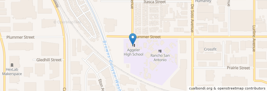 Mapa de ubicacion de Aggeler High School en Estados Unidos Da América, Califórnia, Los Angeles County, Los Angeles.