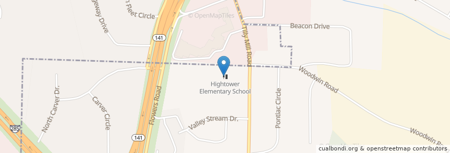 Mapa de ubicacion de Hightower Elementary School en アメリカ合衆国, ジョージア州, Dekalb County, Doraville.