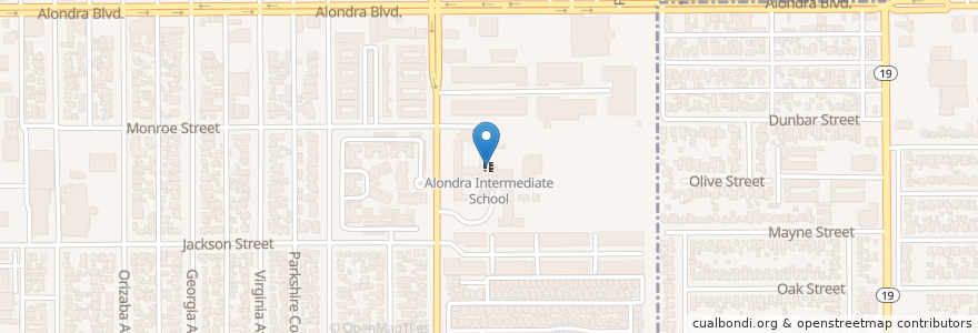 Mapa de ubicacion de Alondra Intermediate School en United States, California, Los Angeles County, Paramount.