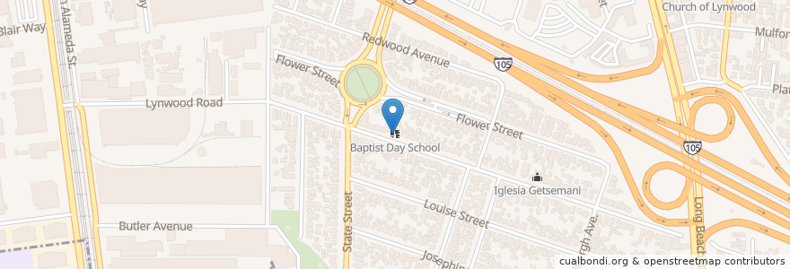 Mapa de ubicacion de Baptist Day School en Verenigde Staten, Californië, Los Angeles County, Lynwood.