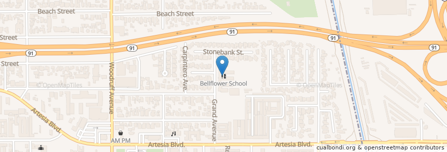Mapa de ubicacion de Bellflower School en Amerika Birleşik Devletleri, Kaliforniya, Los Angeles County, Bellflower.