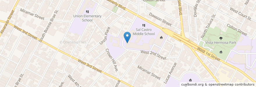 Mapa de ubicacion de Belmont Senior High School en Amerika Birleşik Devletleri, Kaliforniya, Los Angeles County, Los Angeles.