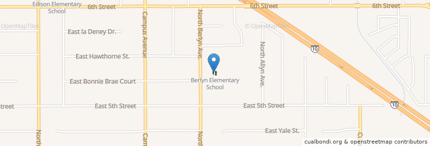 Mapa de ubicacion de Berlyn Elementary School en Amerika Birleşik Devletleri, Kaliforniya, San Bernardino County, Ontario.