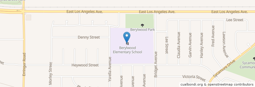 Mapa de ubicacion de Berylwood Elementary School en Estados Unidos Da América, Califórnia, Ventura County, Simi Valley.