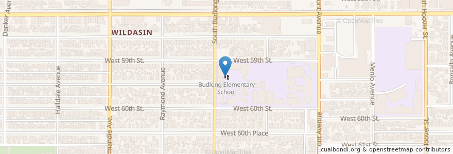 Mapa de ubicacion de Budlong Elementary School en ایالات متحده آمریکا, کالیفرنیا, Los Angeles County, لوس آنجلس.