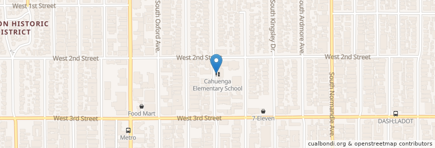 Mapa de ubicacion de Cahuenga Elementary School en 美利坚合众国/美利堅合眾國, 加利福尼亚州/加利福尼亞州, 洛杉矶县, 洛杉矶.