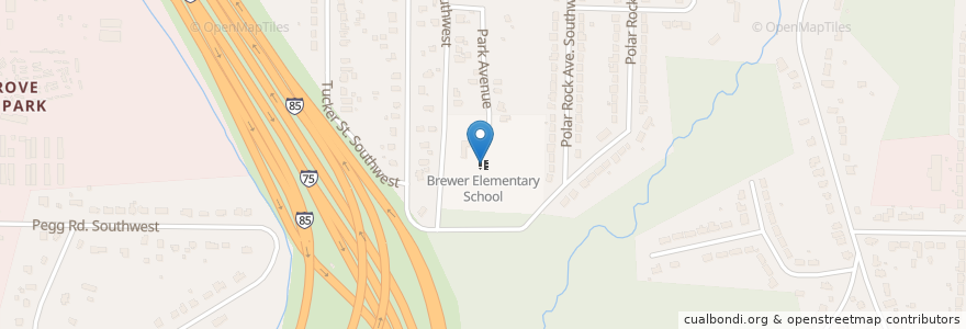 Mapa de ubicacion de Brewer Elementary School en United States, Georgia, Fulton County, Atlanta.