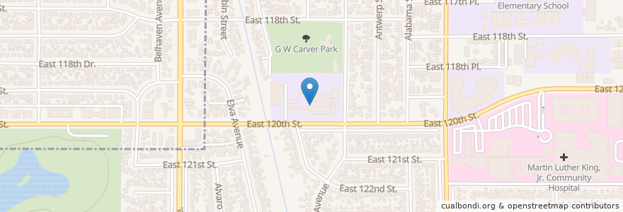 Mapa de ubicacion de Carver Elementary School en Amerika Birleşik Devletleri, Kaliforniya, Los Angeles County.