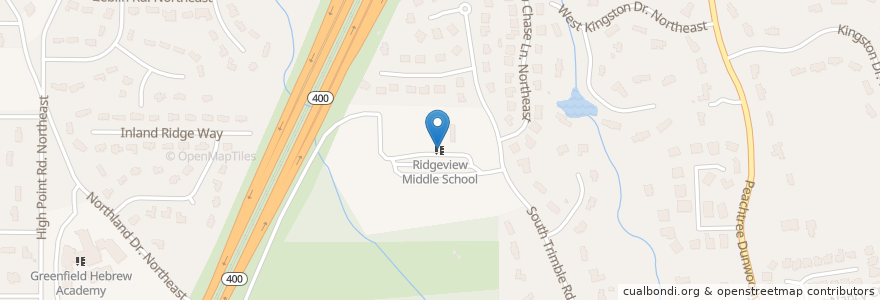 Mapa de ubicacion de Ridgeview Middle School en アメリカ合衆国, ジョージア州, Fulton County, Sandy Springs.