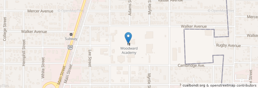 Mapa de ubicacion de Woodward Academy en États-Unis D'Amérique, Géorgie, Fulton County, East Point.