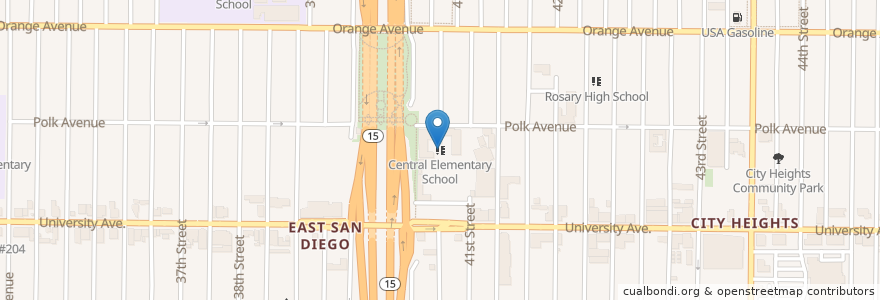 Mapa de ubicacion de Central Elementary School en アメリカ合衆国, カリフォルニア州, San Diego County, San Diego.