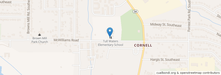 Mapa de ubicacion de Tull Waters Elementary School en Verenigde Staten, Georgia, Fulton County, Atlanta.