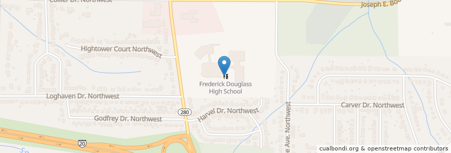 Mapa de ubicacion de Frederick Douglass High School en Amerika Birleşik Devletleri, Georgia, Fulton County, Atlanta.