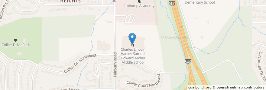 Mapa de ubicacion de Charles Lincoln Harper-Samuel Howard Archer Middle School en 미국, 조지아, Fulton County, Atlanta.