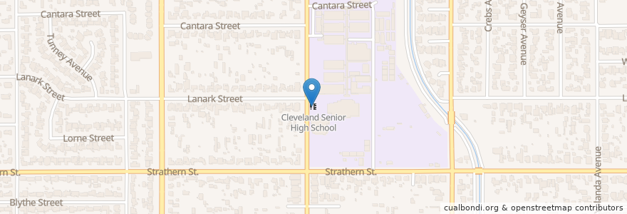 Mapa de ubicacion de Cleveland Senior High School en Vereinigte Staaten Von Amerika, Kalifornien, Los Angeles County, Los Angeles.