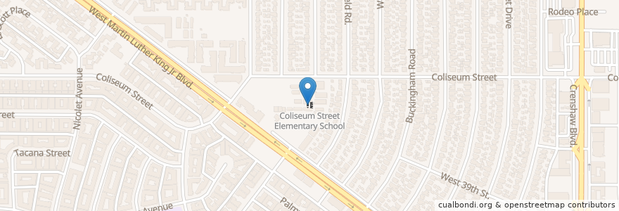 Mapa de ubicacion de Coliseum Street Elementary School en Amerika Syarikat, California, Los Angeles County, Los Angeles.