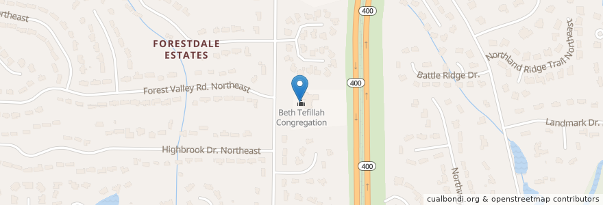 Mapa de ubicacion de Beth Tefillah Congregation en Estados Unidos Da América, Geórgia, Fulton County, Sandy Springs.