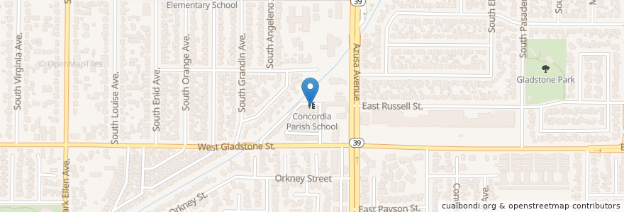 Mapa de ubicacion de Concordia Parish School en Estados Unidos Da América, Califórnia, Los Angeles County, Azusa.