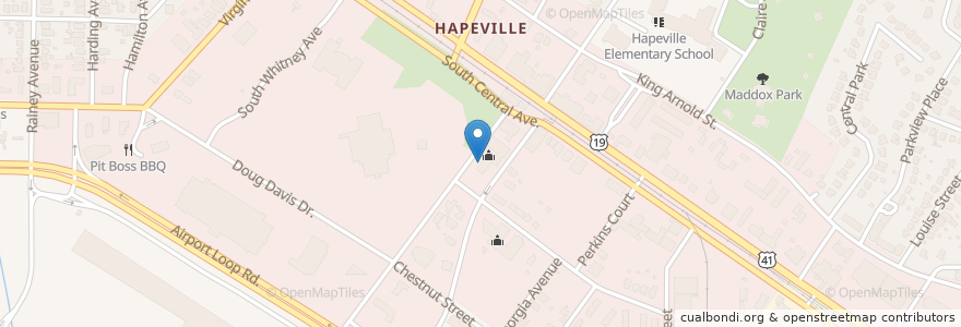 Mapa de ubicacion de Hopeville United Methodist Church en 美利坚合众国/美利堅合眾國, 喬治亞州, Fulton County, Hapeville.
