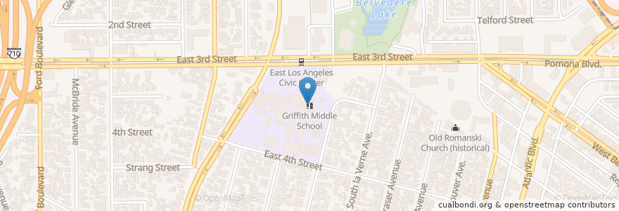 Mapa de ubicacion de Griffith Middle School en 미국, 캘리포니아주, Los Angeles County.