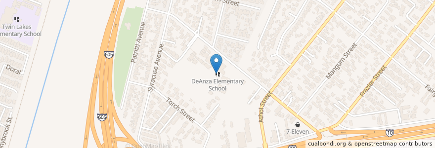 Mapa de ubicacion de DeAnza Elementary School en Vereinigte Staaten Von Amerika, Kalifornien, Los Angeles County, Baldwin Park.