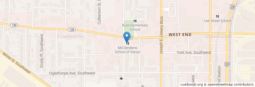 Mapa de ubicacion de McClendons School of Dance en Vereinigte Staaten Von Amerika, Georgia, Fulton County, Atlanta.